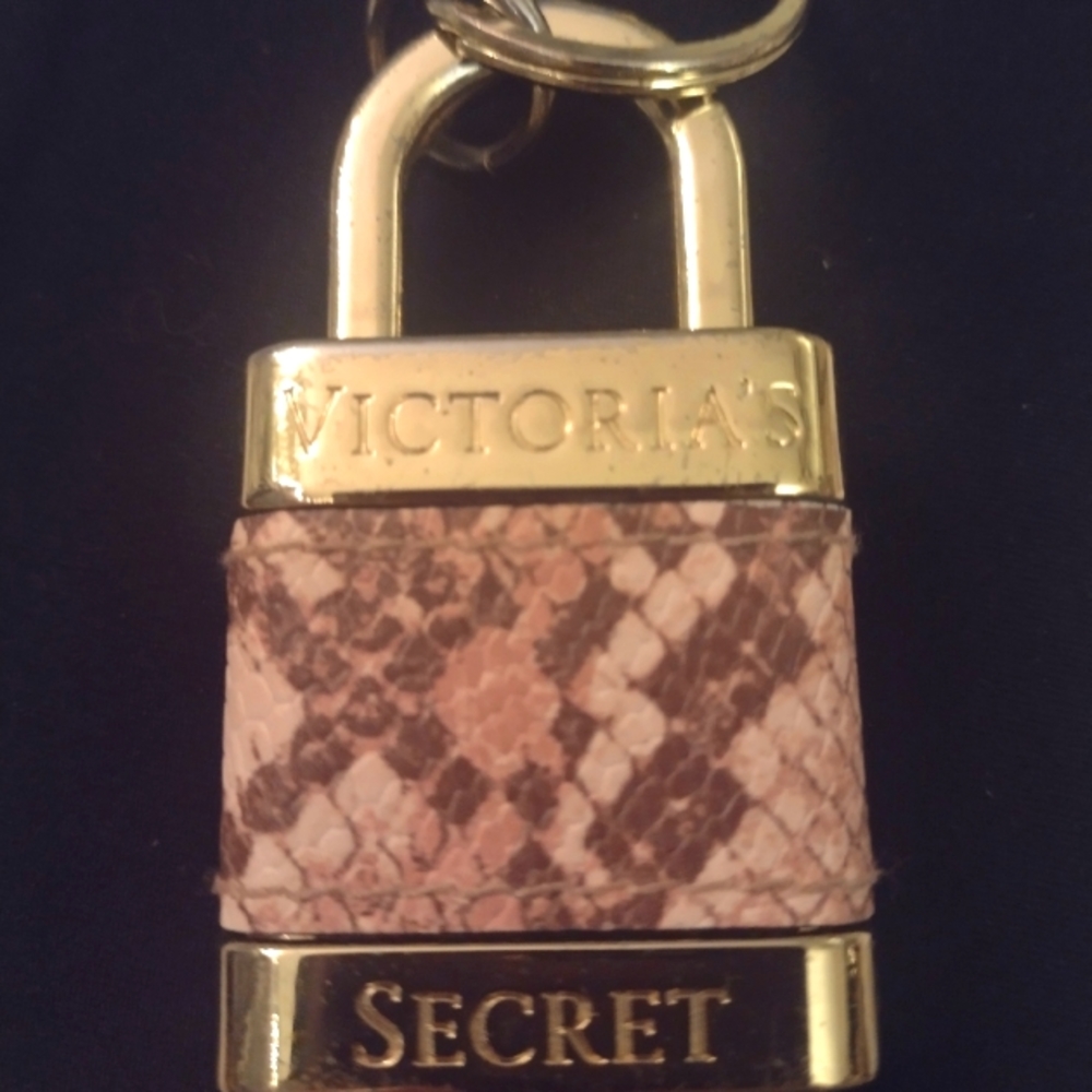 Victoria Secret Padlock Keychain Exotic Pink Python/ Rose Gold